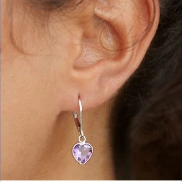 Savvy Cie Sterling Silver Amethyst Heart Earrings - Picture 2 of 9